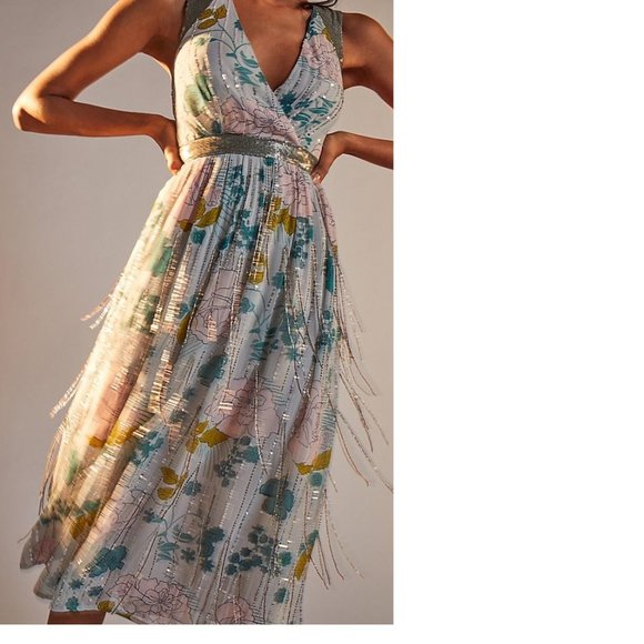 Sylvia beaded fringe maxi dress Clearance